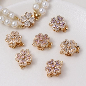 Luxury rotating cubic zirconia flower clasp for multi-strand pearl necklace DIY jewelry