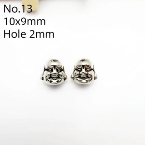 Detailed view of silver Maitreya Buddha charm with 10x9mm dimensions and 2mm hole size