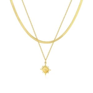Collana a doppio strato in acciaio inossidabile placcato oro 18k con pendente sole