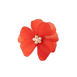 Large red acrylic flower ring with pearl stamen for summer holiday and gift giving