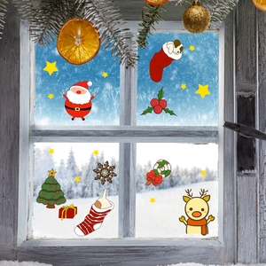 Christmas window stickers set featuring Santa, reindeer and tree on frosted glass