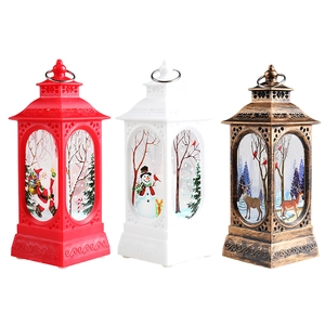 Set of 3 vintage Christmas LED lanterns with Santa, Snowman and Reindeer motifs