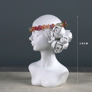Detail of colorful gemstone headband on a 14cm white mannequin head stand