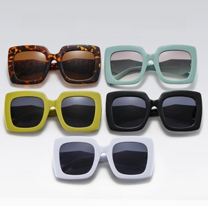 Detailed view of oversized square sunglasses frames in multiple trendy color options