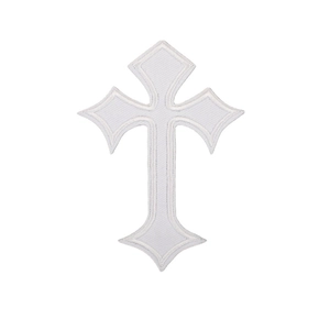 Detailed white cross embroidered patch for clothing decoration with tight stitching