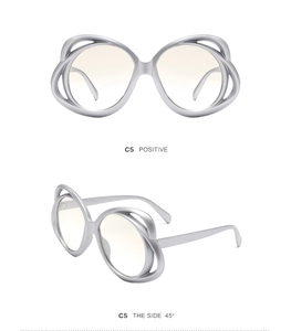 Front and 45-degree angle views of silver oval metal frame sunglasses in C5 color way