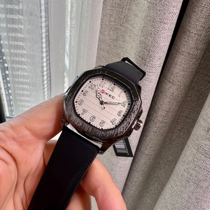 Men's Casual Square Quartz Watch Alloy Case Silicone Strap Analog Dial Fashion Sport Wristwatch Male Large Face Timepiece