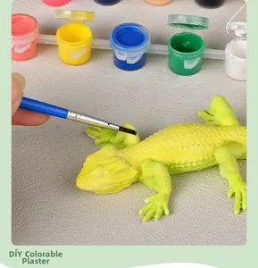 Σετ ζωγραφικής DIY με γύψινο καλούπι σαύρας, δοχεία χρωμάτων και μπλε πινέλο