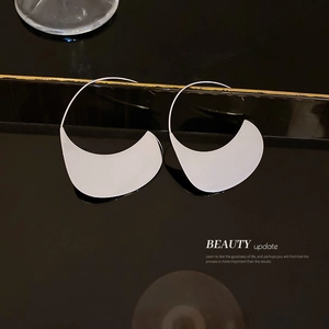 Minimalist silver stainless steel geometric C-shaped earrings with high polish finish