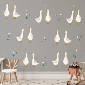 Cute cartoon white duck and floral PVC wall stickers for children's room decoration