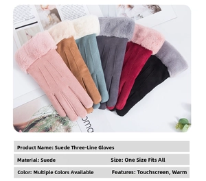 Multiple colors of suede winter gloves for women with faux fur cuffs and touch screen fingers