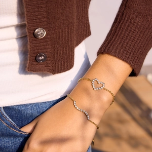 Bracelets en acier inoxydable plaqué or 18 carats avec cœurs en zircon et vagues