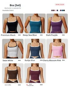 Vue détaillée en grille présentant huit coloris de l'ensemble de yoga avec brassière dos nu