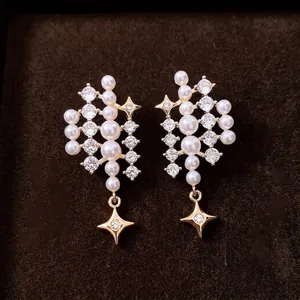 Orecchini Pendenti Di Lusso Con Künstliche Perle Sintetiche Zirconi E Stella Gioielli Vintage Eleganti Da Donna Perno In Argento