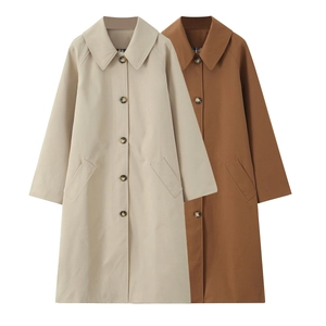 Damen Langer Trenchcoat Baumwollmischung Karofutter Einreihig Reverskragen Eleganter Klassischer Windbreaker Jacke