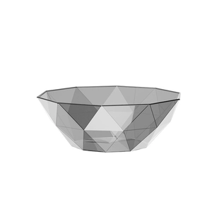 Modern dark grey geometric crystal fruit bowl with diamond faceted transparent design