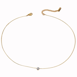 Minimalist gold titanium necklace with a sparkling round cubic zirconia pendant for women