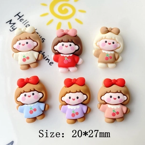 Detail view of 20x27mm cartoon girl resin charms with cherry patterns for DIY projects
