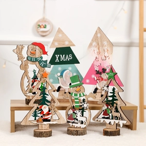 5-piece wooden Christmas tree and snowman desktop ornaments for festive holiday decoration
