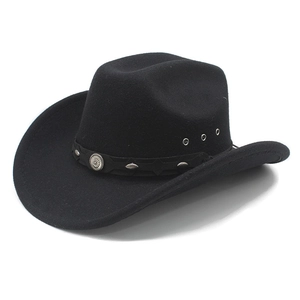 Chapeau De Cowboy Western Coton Polyester Feutre Large Bord Avec Rivets Métalliques Bande Concho Vintage Unisexe
