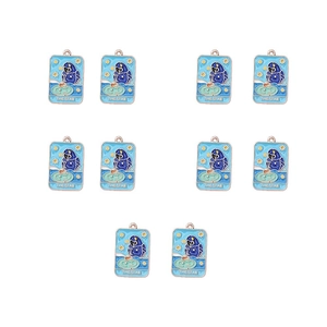 Set of 10 enamel tarot pendants featuring The Star blue parrot design in gold alloy