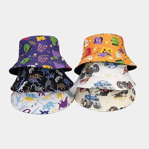 Bucket Hat Cotton Sun Protection Outdoor Cartoon Print Dinosaur Halloween Fisherman Cap Unisex Casual Foldable