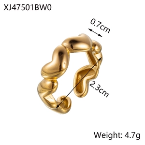 Adjustable golden stainless steel bow ring with wavy texture on white background
