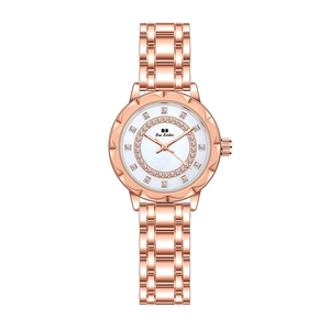 Luxurious rose gold women's watch with diamond bezel and mother of pearl dial