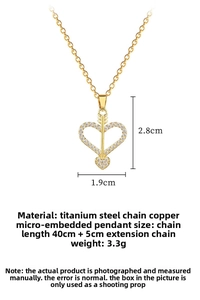 Detailed dimensions of Cupid heart pendant in gold finish with 40+5cm chain specs