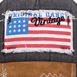 Vintage baseball cap with US flag patch, original embroidery and rustic stitching detail