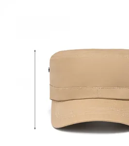 Detail view of khaki military cap showing 9cm crown depth and side metal eyelets