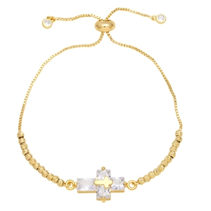 Elegant gold double-layer cross bracelet with sparkling zircon stones on box chain