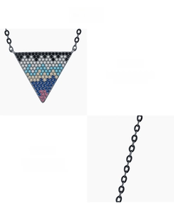 Detail of S925 sterling silver triangle pendant with multi-colored 5A cubic zirconia