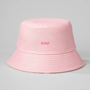 Classic pink cotton bucket hat featuring embroidered KING lettering in a casual style