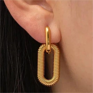 Chic 18k gold plated stainless steel hoop earrings with textured spiral pattern detail