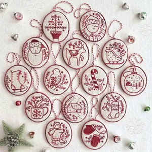 Jolly And Bright Handmade Embroidered Christmas Ornaments Fabric Reindeer Snowman Pattern Christmas Tree Hanging Decor