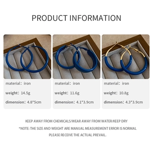 Detailed comparison of Klein blue hoop earrings in three distinct sizes and widths