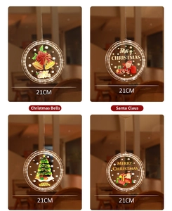 Détail des suspensions LED de Noël circulaires de 21cm avec motifs festifs dorés