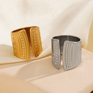 Adjustable wide band geometric line rings in gold and silver finish for women