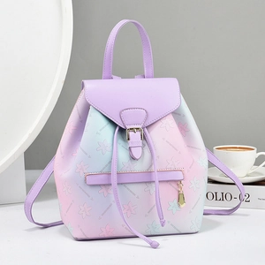 Rainbow gradient small PU leather backpack for women with embossed floral patterns