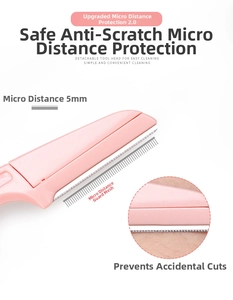 Detail of safety eyebrow razor with 5mm micro-guard and detachable head for cleaning