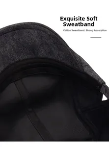 Detail view of cotton sweatband on black beret hat showing soft texture and stitching