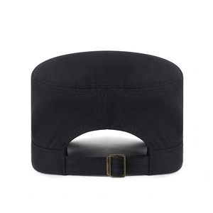 Classic black cotton cadet cap for men with adjustable metal buckle back closure
