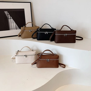 Retro square crossbody bags in five colors with lychee grain leather on white display