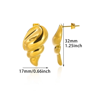 Detailed view of gold wing-textured earrings showing 32mm height and 17mm width dimensions