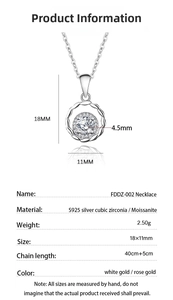 Detailed spec sheet for S925 sterling silver moissanite floral pendant with dimensions