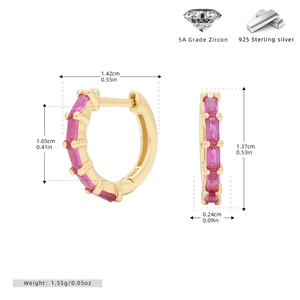 Detailed dimensions of 925 sterling silver gold earring with pink 5A zircon stone