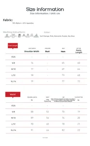 Detailed size guide for women quick-dry yoga bra and leggings set with measurements