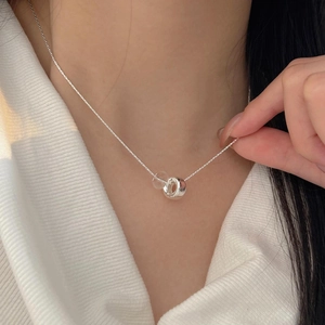 Minimalist 925 sterling silver chain necklace with polished metal tube and clear bead