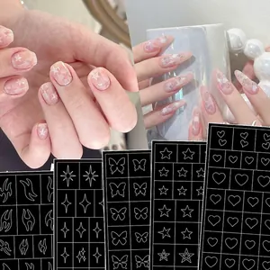 Autocollants Pour Ongles Évidés Pochoirs Papillon Cœur Flamme Étoile Formes Accessoires De Manucure Bricolage Décoration Style Français